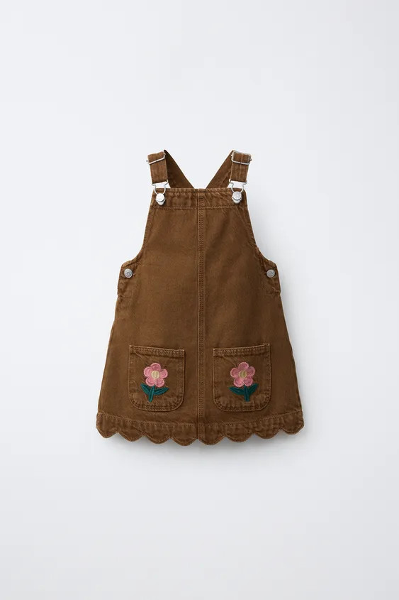 EMBROIDERED FLORAL TWILL PINAFORE | Zara US