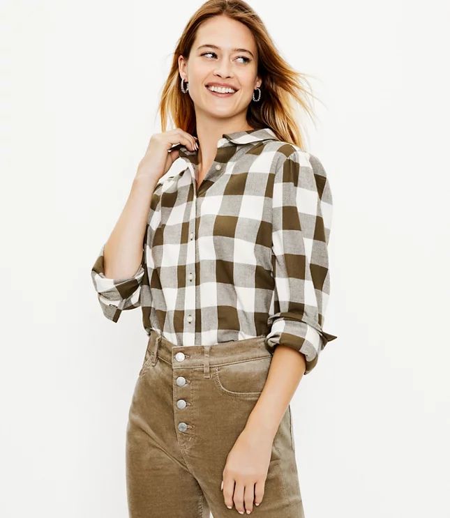 Plaid Flannel Round Collar Shirt | LOFT | LOFT