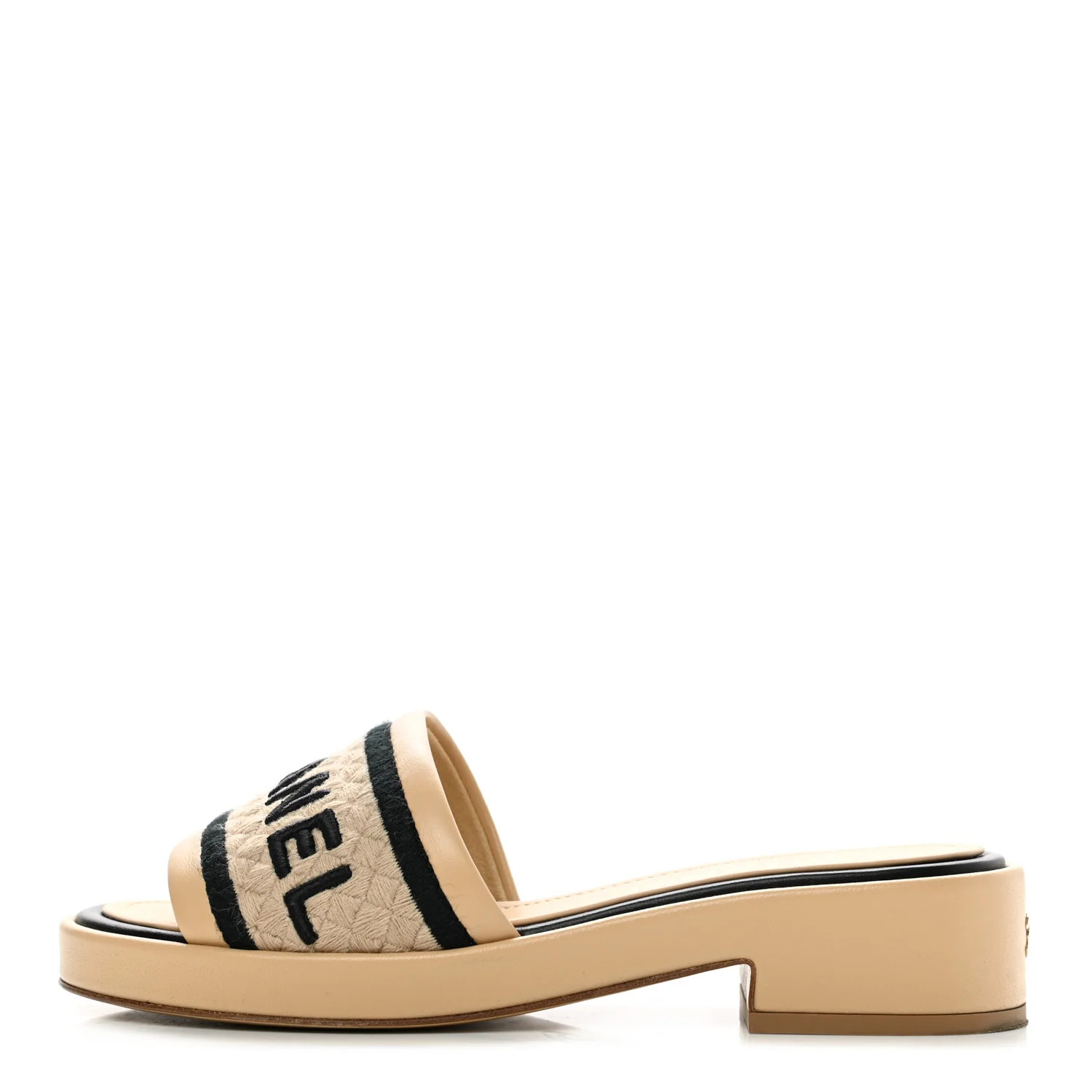 CHANEL Lambskin Embroidered CC Mule Sandal 35 Beige Black | FASHIONPHILE (US)