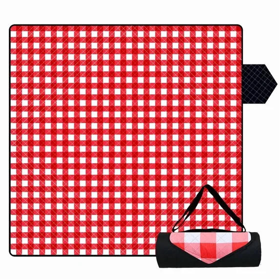 Large Waterproof Picnic Blanket, 80x80 Inch 3-Layer Thickened Outdoor Mat for Grass, Red Gingham ... | Walmart (US)