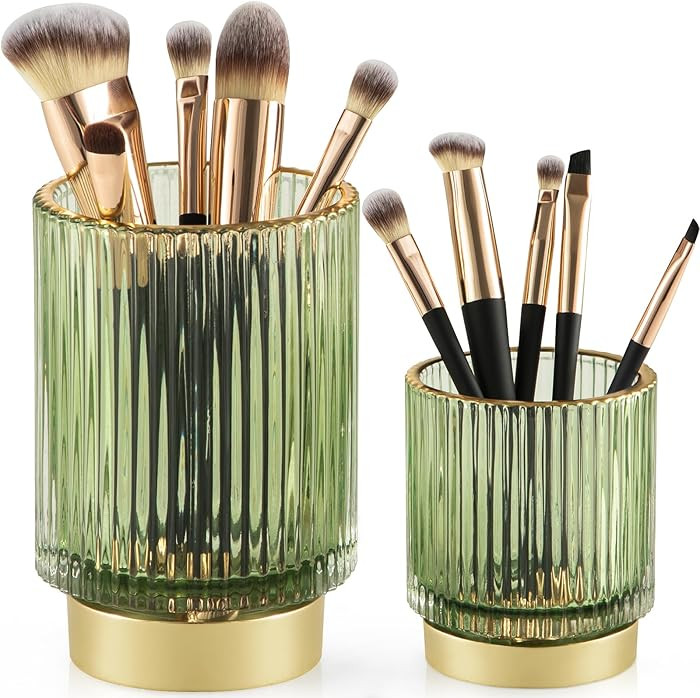 CANITORON Makeup Brush Holder,2 Pack Glass Makeup Brush Holder Organizer Store Cosmetic Tools,Eye... | Amazon (US)