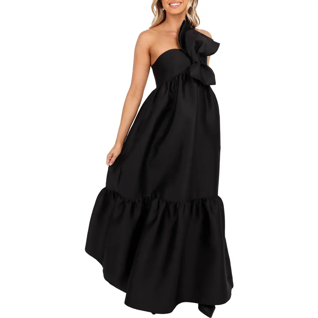 Petal & Pup Betina Bow One-Shoulder Gown in Black at Nordstrom, Size Small | Nordstrom
