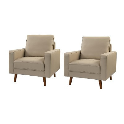 Set of 2 Christine Vintage Genuine Leather Armchair | HULALA HOME-BEIGE | Target