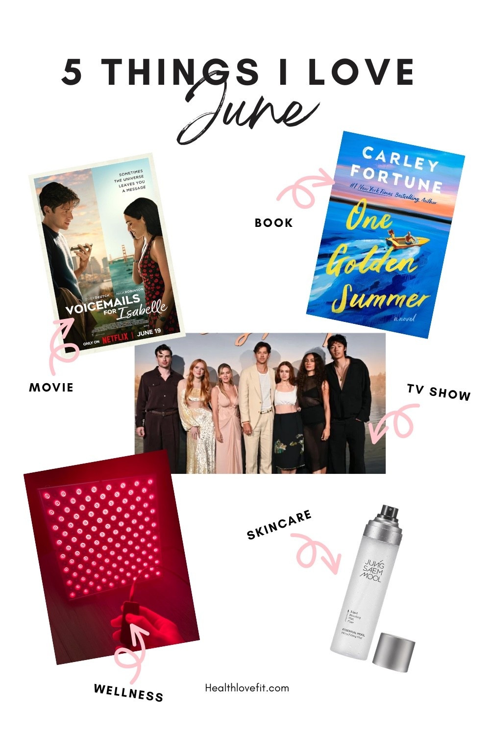 I’m starting a new blog series sharing 5 things I’ve loved from the month. You can read more on my blog for the full review and ratings. 

Movie: Voicemails for Isabelle - be prepared to cry your eyes out and laugh out loud! 

Tv show: Every Year After. 

Wellness: back on my red light panel every night!

Skincare: Jung Saem mool micro fitting mist. Hydrates dry skin and sets your makeup. Gives a dewy hydrated look

Tags: June monthly faves, 5 things I loved in June, skincare, wellness, books, tv shows, movie

#LTKBeauty #LTKselfcare #LTKvlog