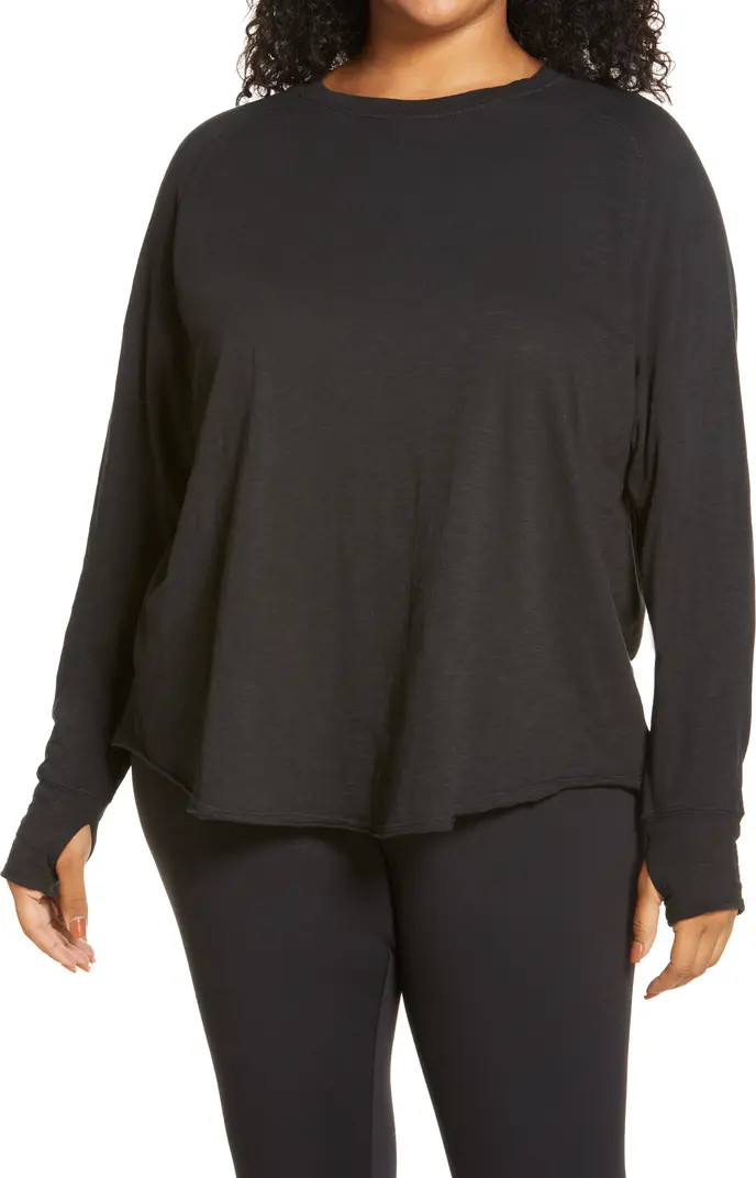 Zella Relaxed Washed Cotton Long Sleeve T-Shirt | Nordstrom | Nordstrom