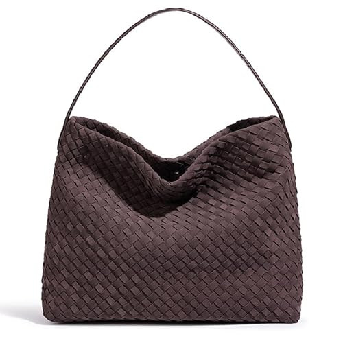UUXUUX Woven Suede Leather Shoulder Bag for Women – Elegant Suede Hobo Tote Bag, Stylish Woven Handbag Fashionable Shoulder Purse (Coffee) | Amazon (US)