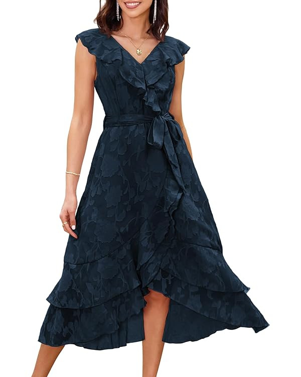 GRACE KARIN Women's Summer Bridesmaid Dresses for Wedding V Neck Ruffle Party Cocktail Dresses Ch... | Amazon (US)