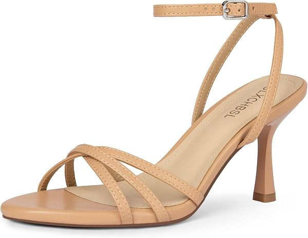 Kitten Heels for women, Strappy Round Open Toe Heeled Sandals | Amazon (US)