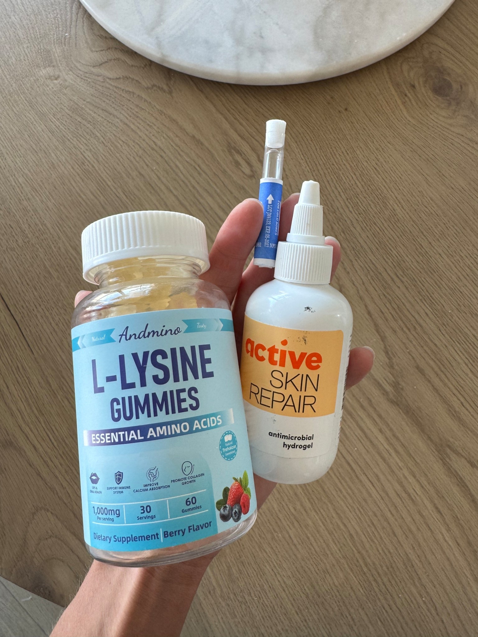 Cold Sore & Fever Blister remedy. This is the triple threat and I can usually knock them out before they actually blister. L-lysine gummies in the AM & PM, fever blister stick 1-2x a day and active skin serum a few times a day until it’s fully healed. I do the same treatment for my kids too! 