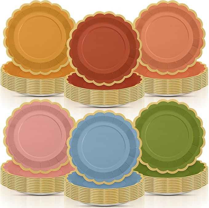 96 Pcs Wildflower Color Paper Plates 9 Inch Colorful Boho Scalloped Paper Disposable Dinner Desse... | Amazon (US)