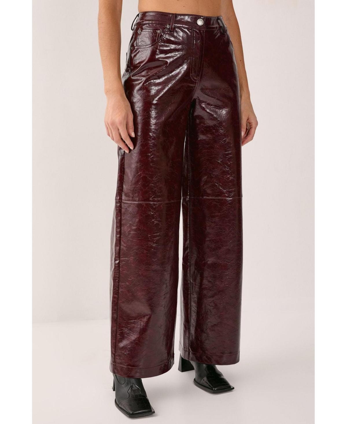 Nasty Gal Women's High Shine Faux Leather Slouch Pant - Burgundy | Macy's