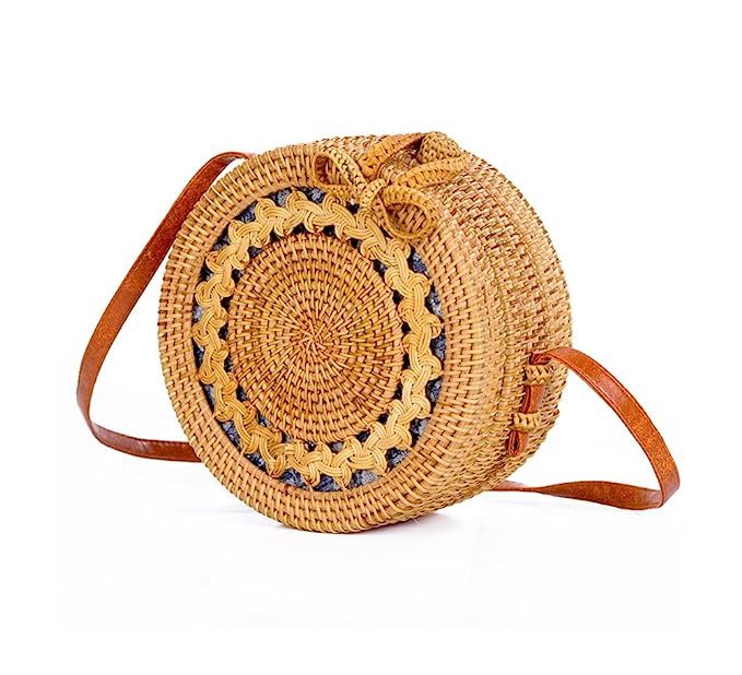 Women's Rattan Handbags Cross- body Bags Shoulder Messenger Bag Beach Handwoven Natural Sun flower | Amazon (US)