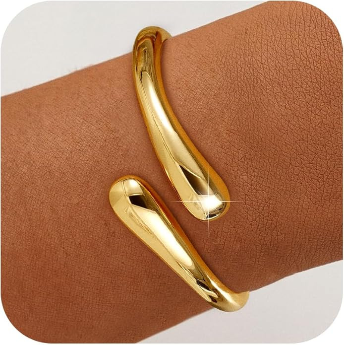 Gold Bracelets for Women Trendy - 14K Gold Plated Bangle Bracelet Chunky Adjustable Twist Cuff Go... | Amazon (US)