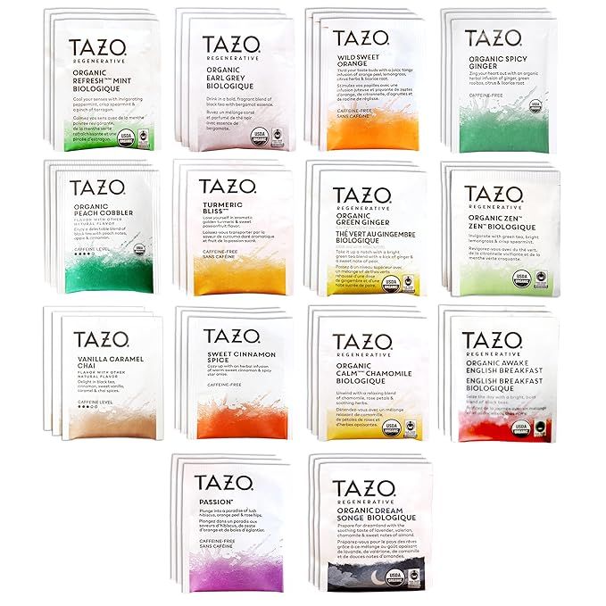 BLUE RIBBON, Tazo Tea Bags Sampler Assortment Variety Pack Gift Box ( 42 Count ) 14 Different Fla... | Amazon (US)
