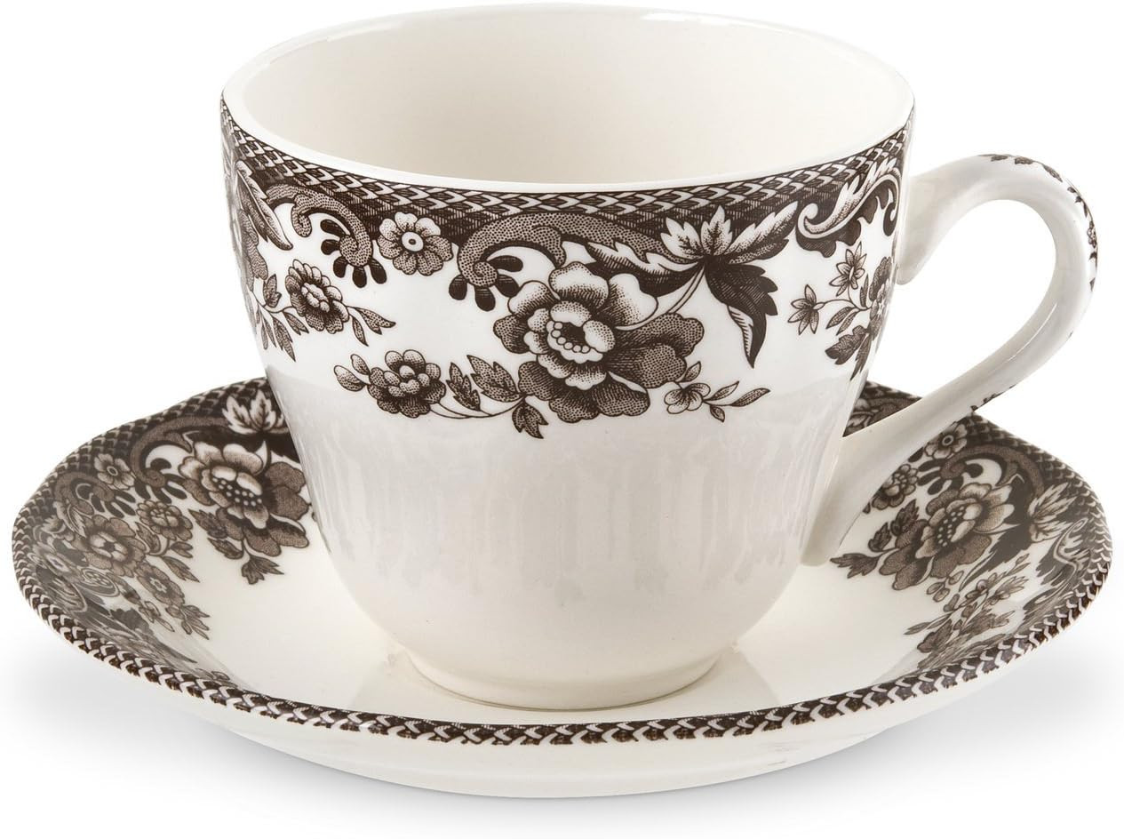 Spode Delamere Teacup and Saucer, Set of 4 - Holiday Drinkware, Serve Coffee or Tea with 7 oz Capacity, Dishwasher, Microwave & Freezer Safe - Festive Tableware, Made in England | Amazon (US)
