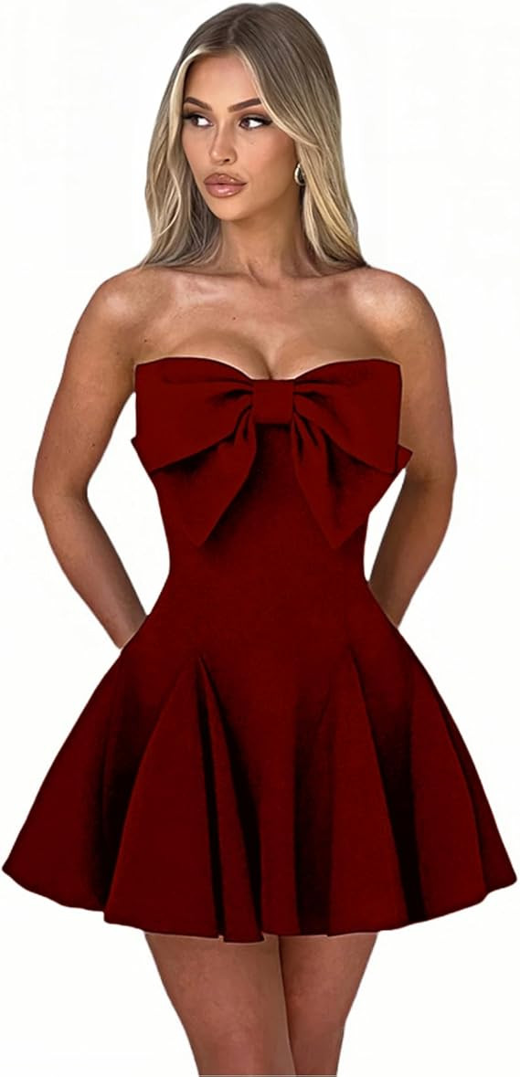 JUMISEE Women's Elegant Bow Strapless Homecoming Dress A Line Swing Tube Mini Dress Short Evening... | Amazon (US)