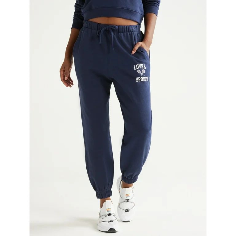Love & Sports Women’s French Terry Graphic Jogger Pants, 26” Inseam, Sizes XS-XXXL | Walmart (US)