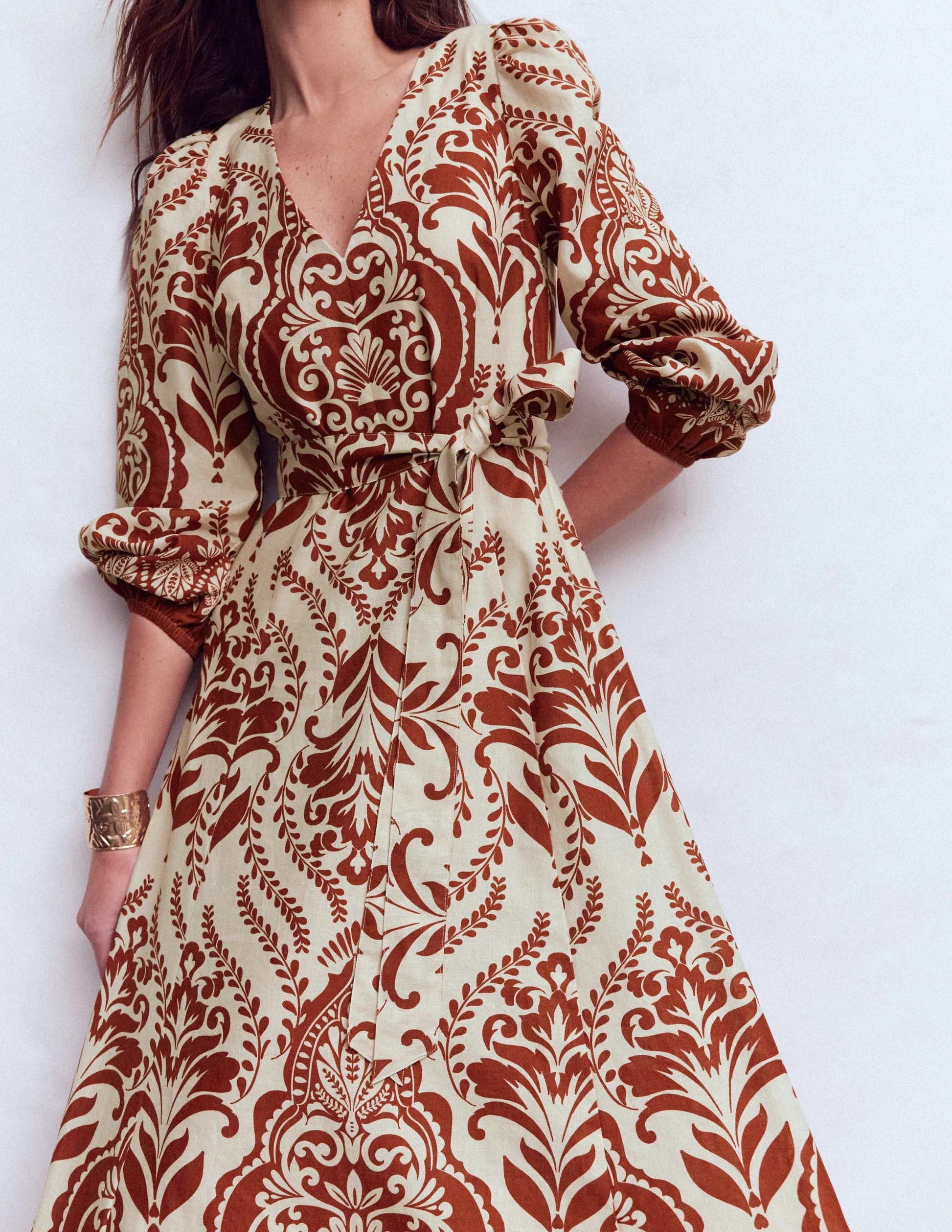 Florence Linen Blend Dress-Orange, Ornamental Garden | Boden (US)