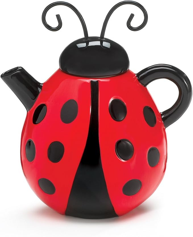 Burton Lucky Lady Teapot, Ladybug Shape, 19 Ounces, Red, Ceramic, Metal Lid | Amazon (US)
