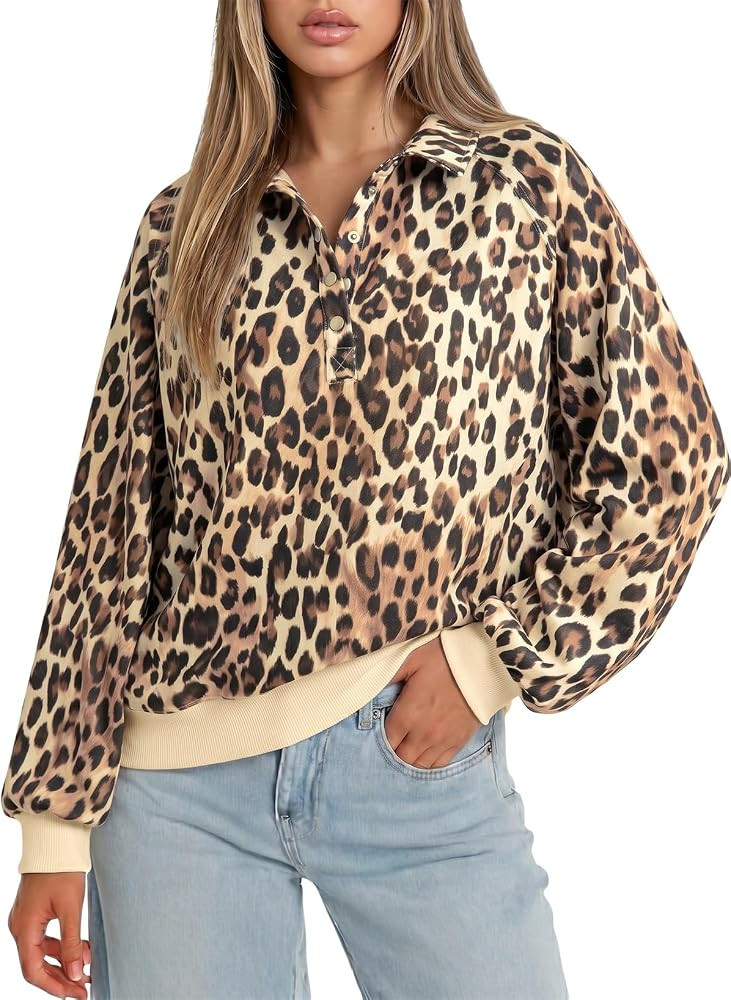 Dokotoo Oversized Sweatshirt for Women Henly Neck Pullover Tops Fall Outfit | Amazon (US)