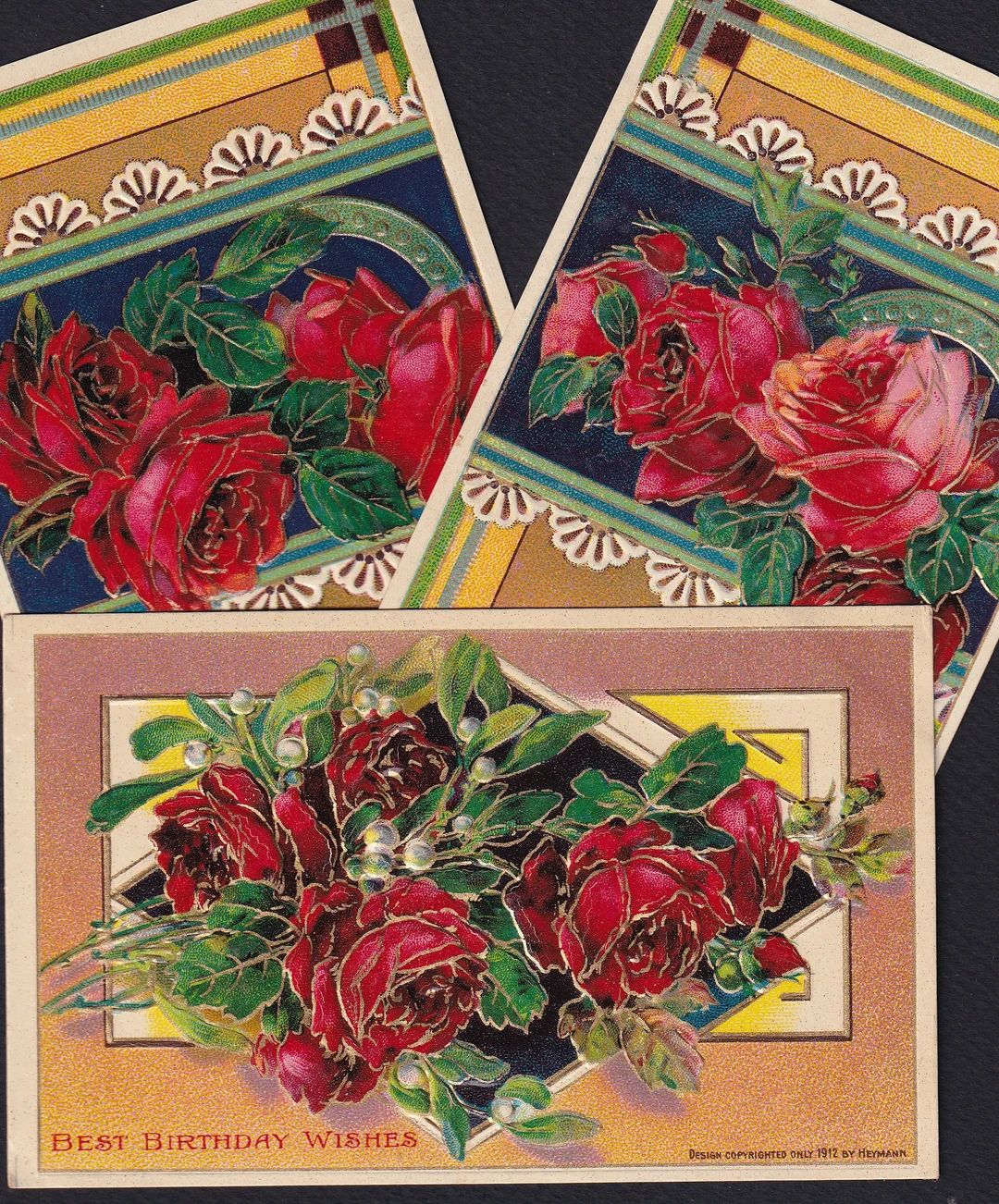 Antique Postcards-birthday Greetings-roses-fancy-colorful-gold - Etsy | Etsy (US)