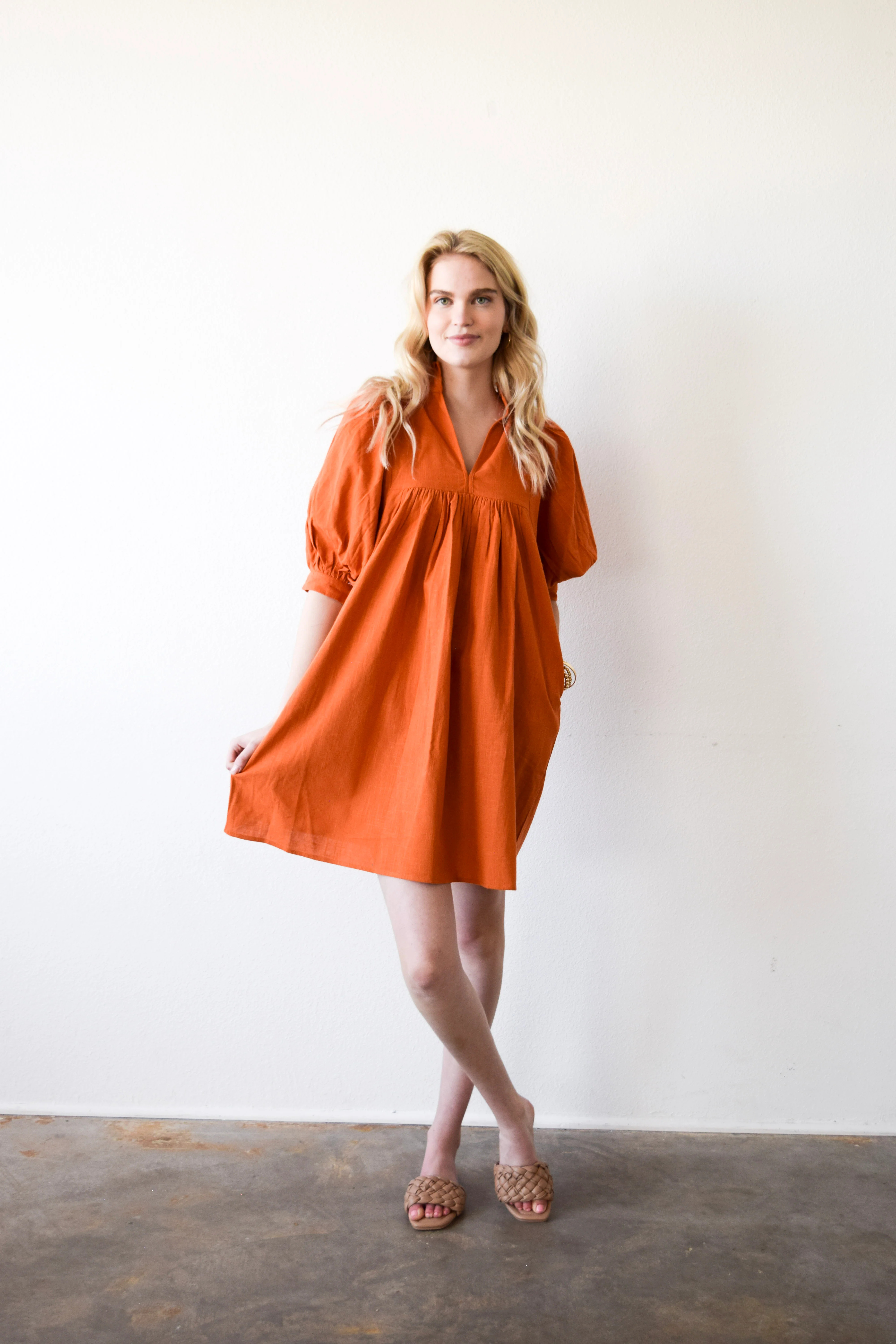 High Neck Dress Tangerine Woven | Never A Wallflower