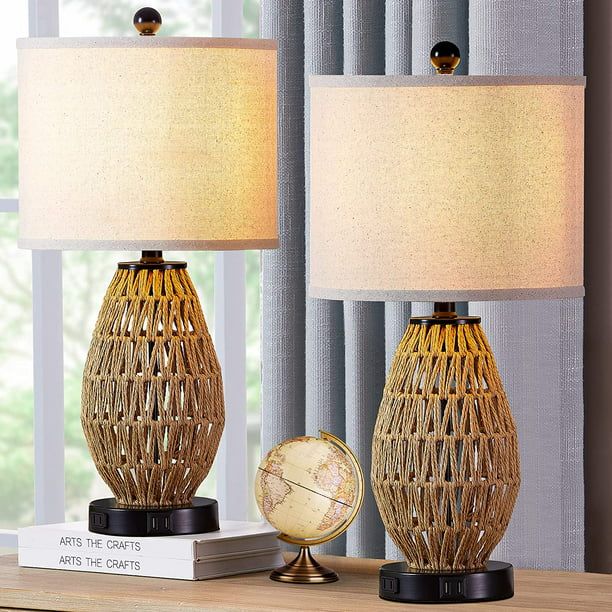 HJY Touch Control Rattan Table Lamps, 3 Way Dimmable Bedside Lamps for Bedroom Set of 2 with 2 US... | Walmart (US)