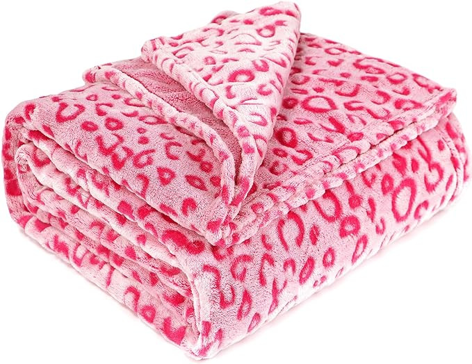 Pink Fleece Throw Blanket Soft Flannel Leopard Blankets Cozy Fuzzy Plush Warm Throws for Girls Wo... | Amazon (US)