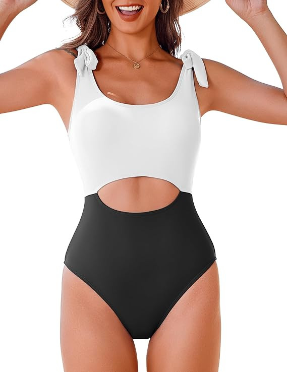AI'MAGE One Piece Swimsuit Women 2025 Tummy Control Bathing Suits Cutout Scoop Neck Swimwear Push... | Amazon (US)