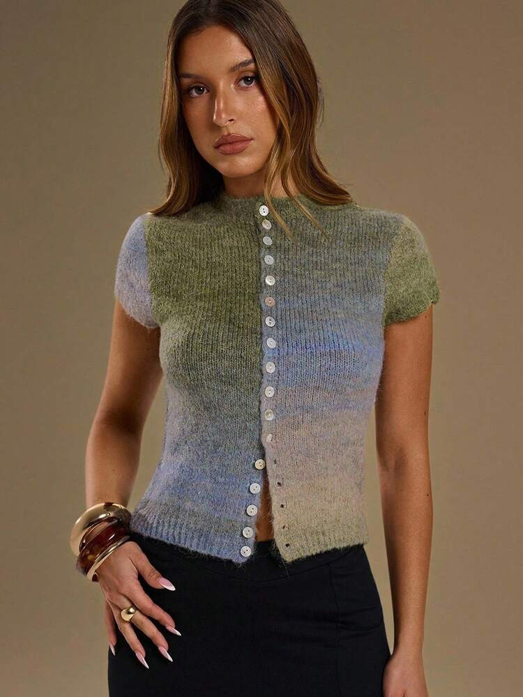 SHEIN BAE SHEIN BAE Women's Single-Breasted Button-Down Ombre Casual Regular Knit Top, Cute Clothing, Streetwear, Babydoll Tops, Western Tops, Basic Tops, Knit Sweaters, Back-To-School Clothes, Cute Sweaters, Fall Sweaters, Cropped Sweaters, Women's Fall Clothes, Fall Sweaters, Halloween Sweaters, Cardigans, Women's Fall Clothes, Fall Sweaters, Women's Fall Clothes, | SHEIN