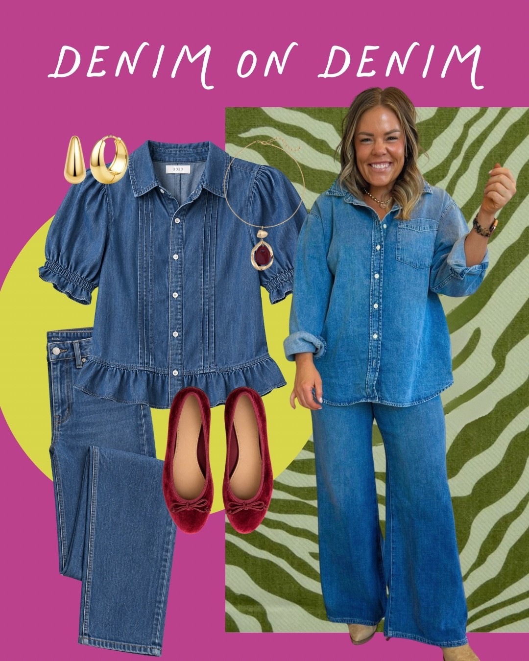 Denim on denim is back in a big way, and I’m here for it! 💙 I love breaking up all the blue with a rich burgundy flat and a few simple accessories. Easy, comfortable, and still feels so put together.

#LTKootd #LTKgrwm #LTKmomlife