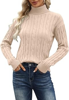 Esobo Women's Classic-fit Lightweight Cable Long Sleeve Mockneck Loose Casual Sweater Jumpers | Amazon (US)