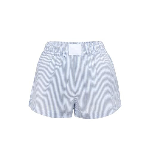 Women Striped Boxer Shorts Cute Lounge Shorts Y2k Low Rise Elastic Waist Casual Pajama Sleep Shorts Baby Blue S | Amazon (US)