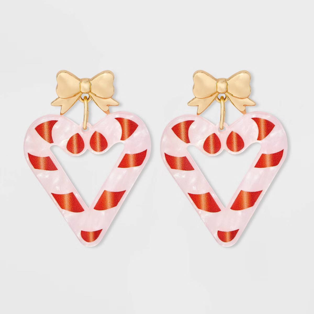 Candy Cane Heart Bow Post Drop Earrings - Gold/Pink/Red | Target