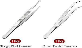 uxcell 2pcs 8-inch Stainless Steel Tweezers with Serrated Tip (Straight Pointed Tip, Curved Point... | Amazon (US)