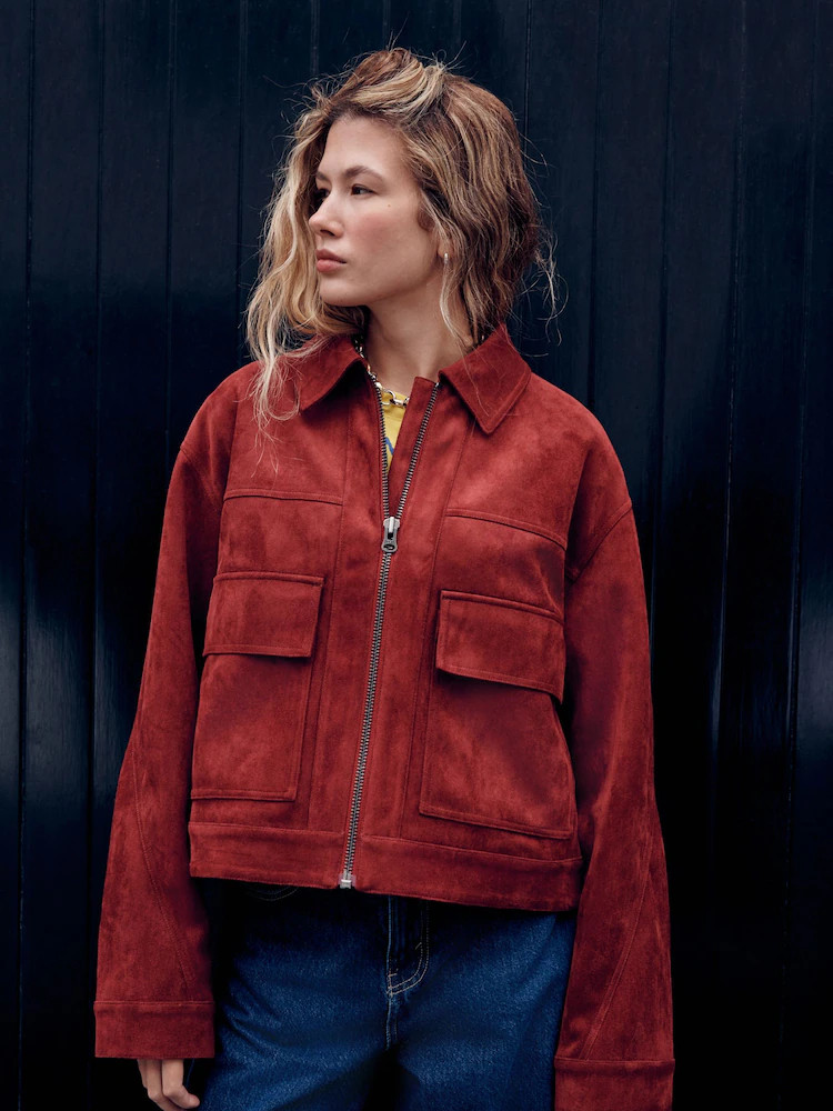 Rust Red Faux Suede Zip Through Jacket | Next US