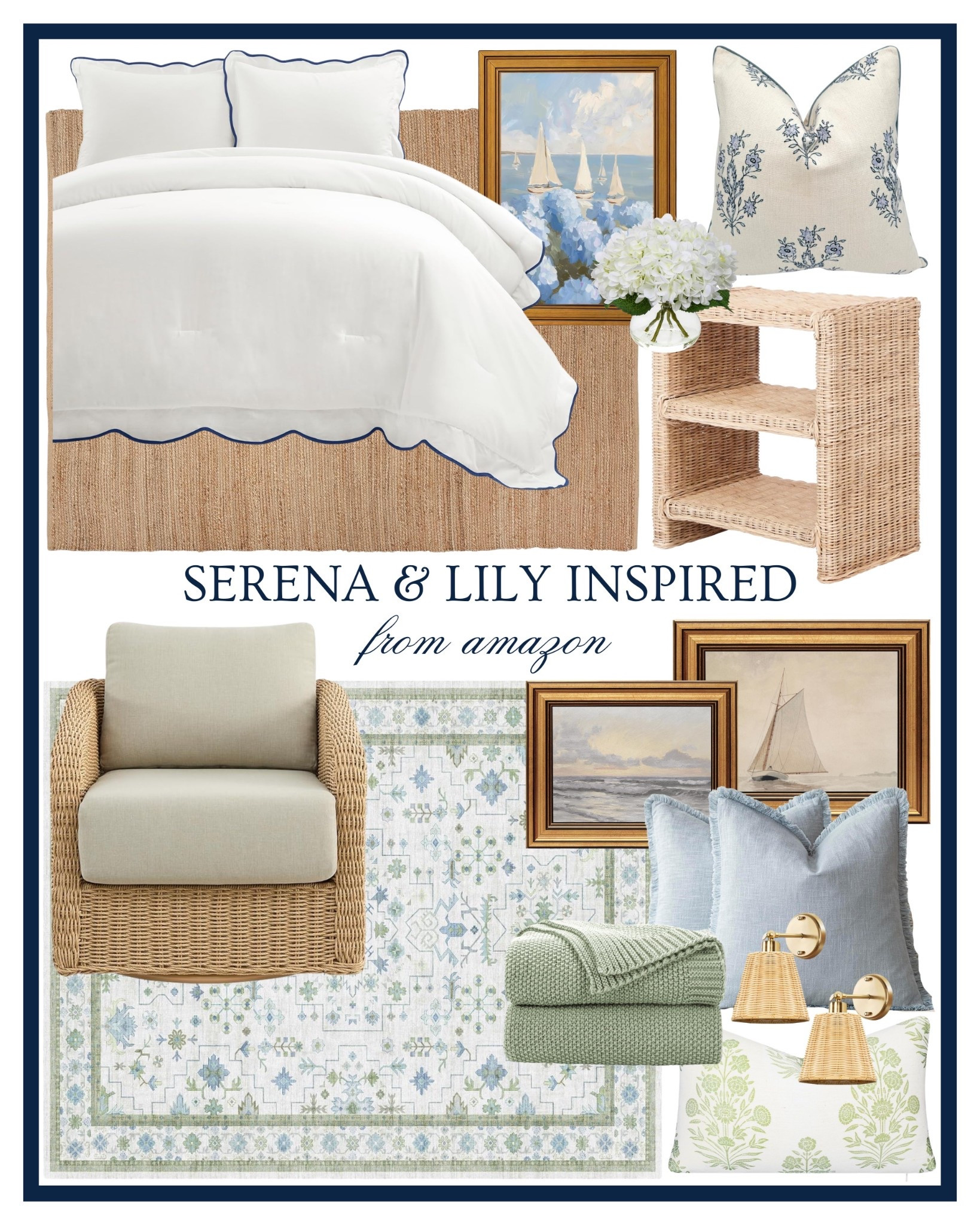 Serena & Lily inspired from Amazon 🤍 Amazon Serena and Lily 🐚🌊🌾 Amazon home, coastal home, coastal grandmother home, blue and white home

#LTKHome