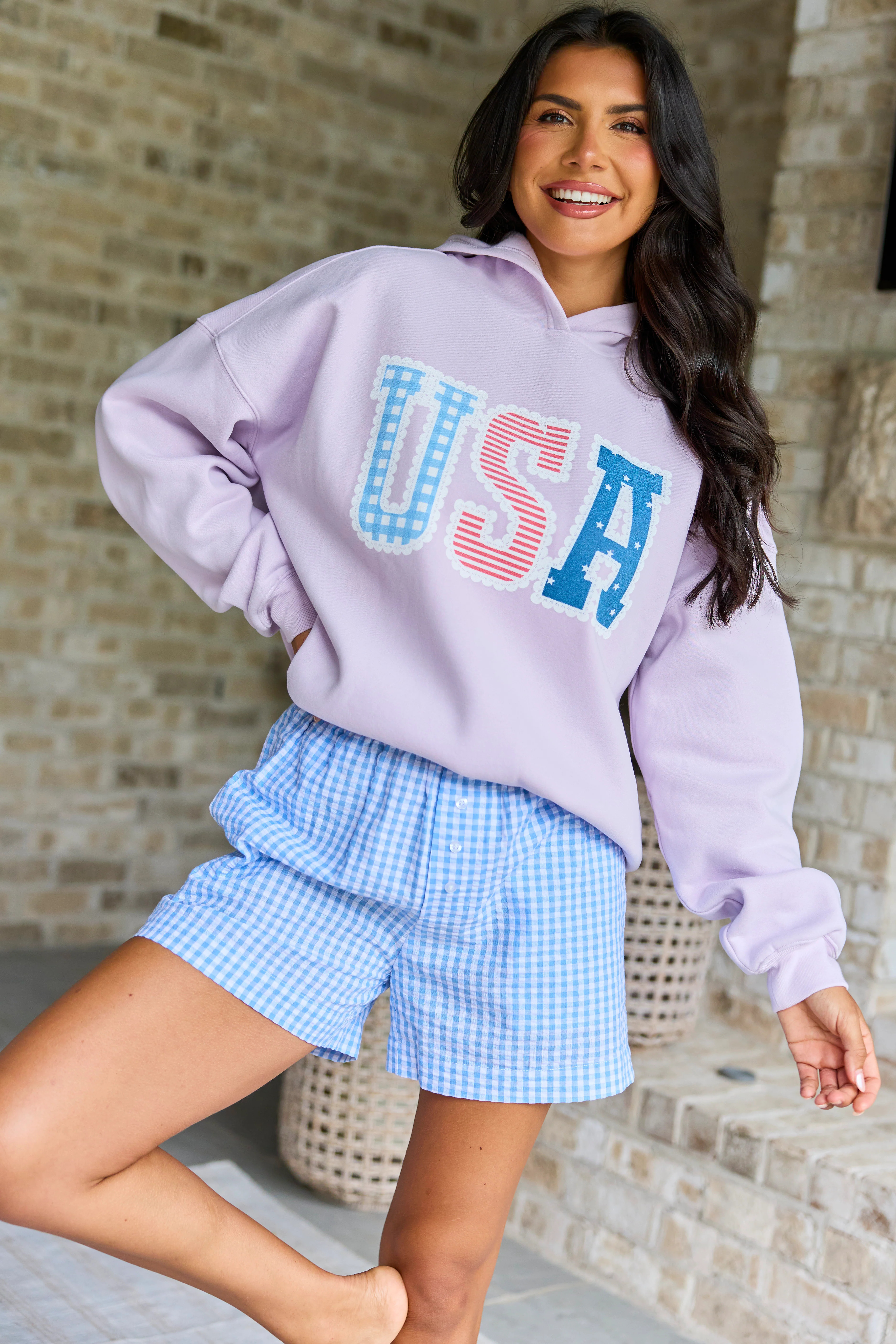 USA Lace Print Purple Graphic Hoodie | Pink Lily