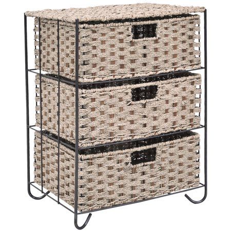 Gymax Storage Unit 3-Drawer Baskets Bin Chest Rack Organizer Shelf Sea Grass | Walmart (US)