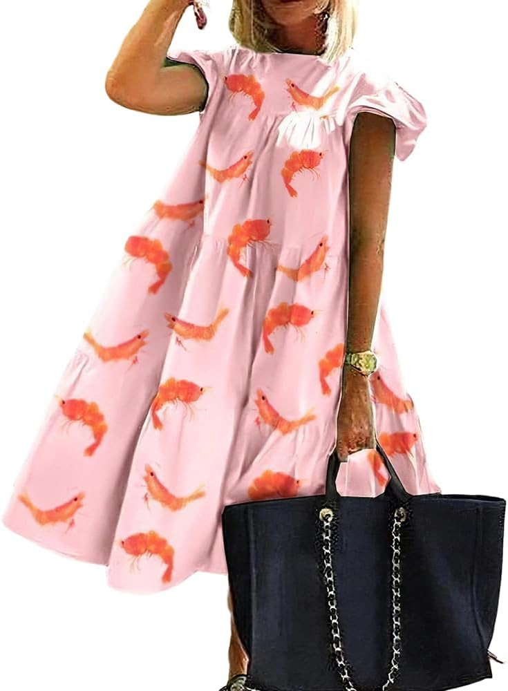 Women's Boho Ruffle Short Sleeve Spring Summer Midi Dress Casual Beach Vacation A-line Sundress f... | Amazon (US)