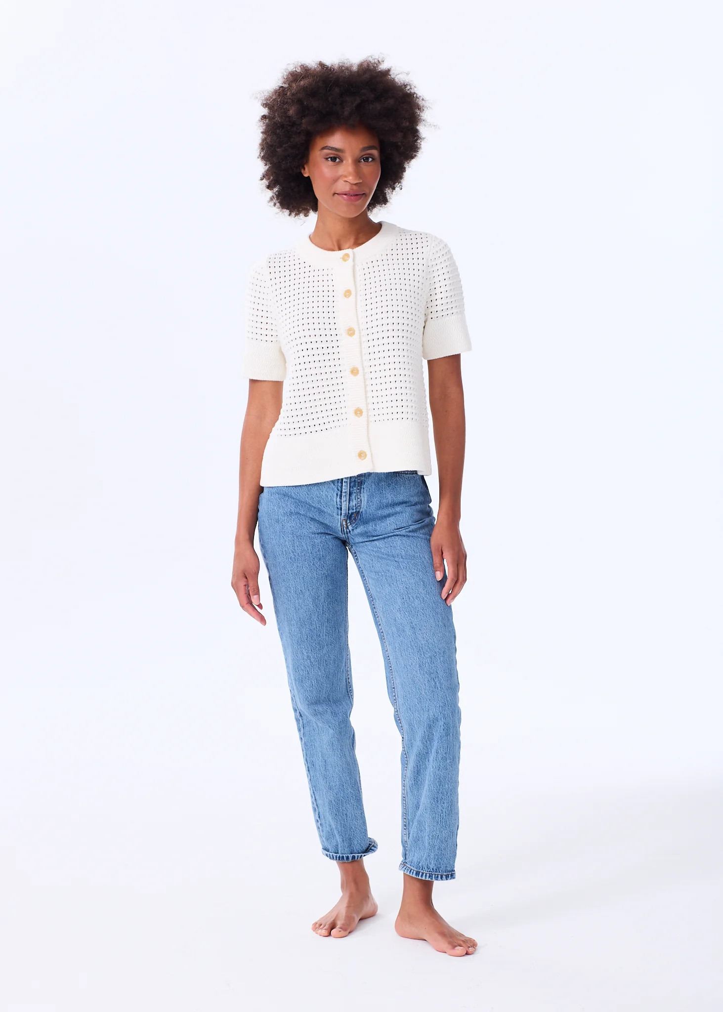 The Short Sleeve Cotton Crochet Cardigan | Alice Walk