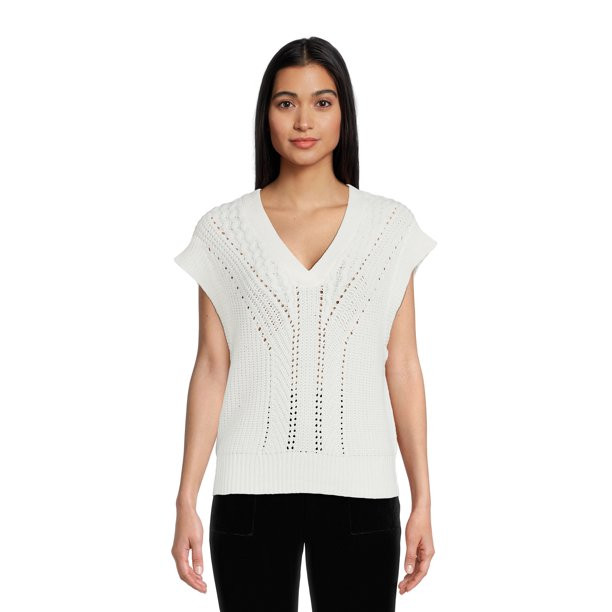 Time and Tru Women's Short Sleeve Midweight Pointelle Sweater Vest - Walmart.com | Walmart (US)