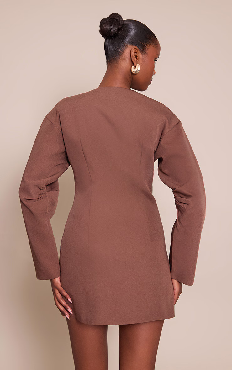 Tan Woven Balloon Sleeve Blazer Dress | PrettyLittleThing UK