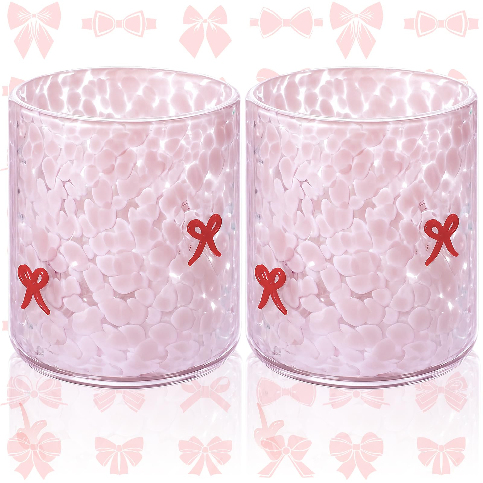 2 Pcs Pink Bow Icon Juice Glass 14 oz Bow Reusable Stemless Icon Drinking Glasses Cups for Birthday Wedding Party Supplies Gift | Amazon (US)