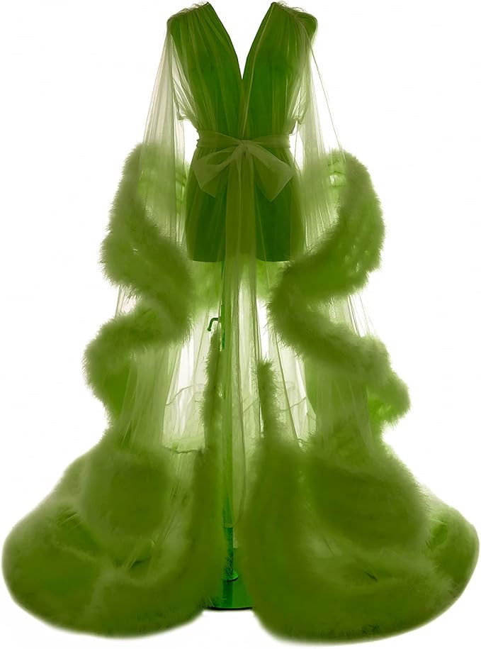 Old Hollywood Feather Robe for Women Long Lingerie Tulle Bathrobe Wedding Scarf Bridal Robe Mater... | Amazon (US)
