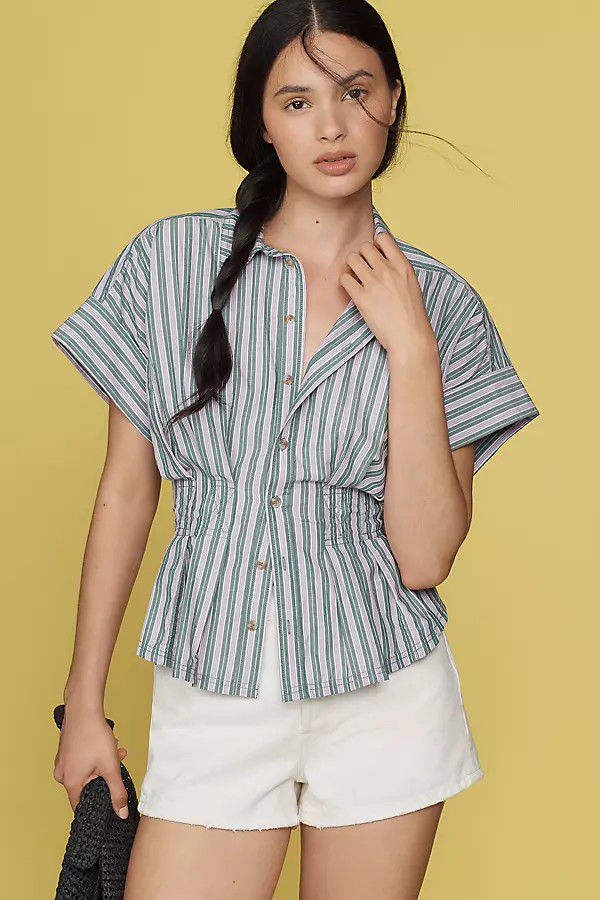 The Bobbie Short-Sleeve Fitted-Waist Blouse by Pilcro | Anthropologie (US)
