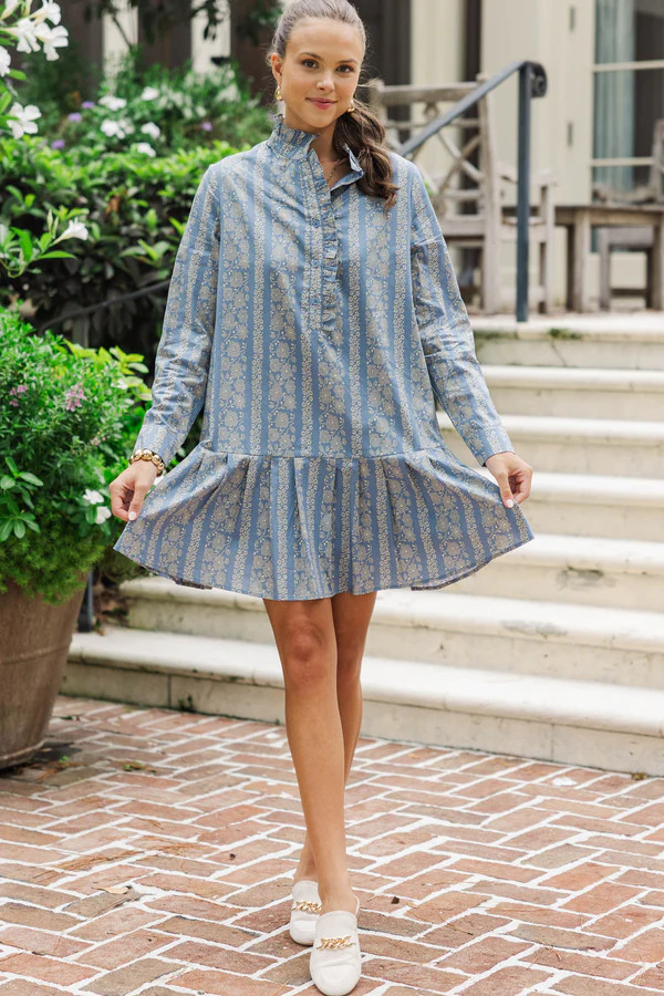 Looking For You Denim Blue Floral Shift Dress | The Mint Julep Boutique
