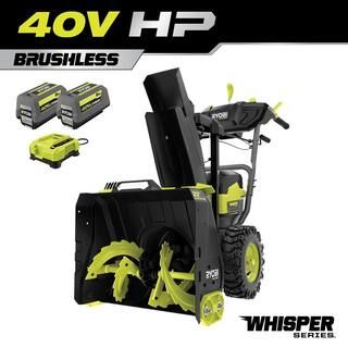 40V HP Brushless Whisper Series 22" 2-Stage Cordless Electric Self-Propelled Snow Blower - (2) 8 ... | The Home Depot