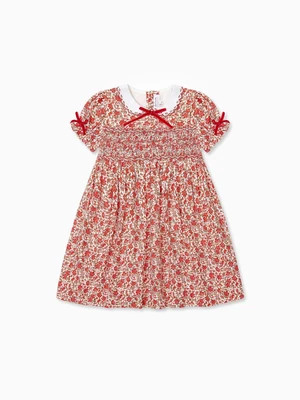 Red Floral Gisela Girl Hand-Smocked Dress | La Coqueta (US)