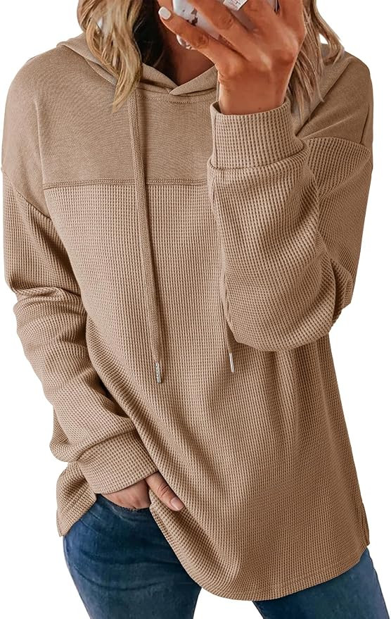 Dokotoo Womens Hoodies Casual Waffle Knit Pullover Sweatshirts | Amazon (US)